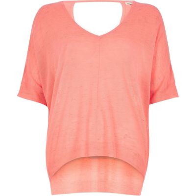Coral knitted V-neck top